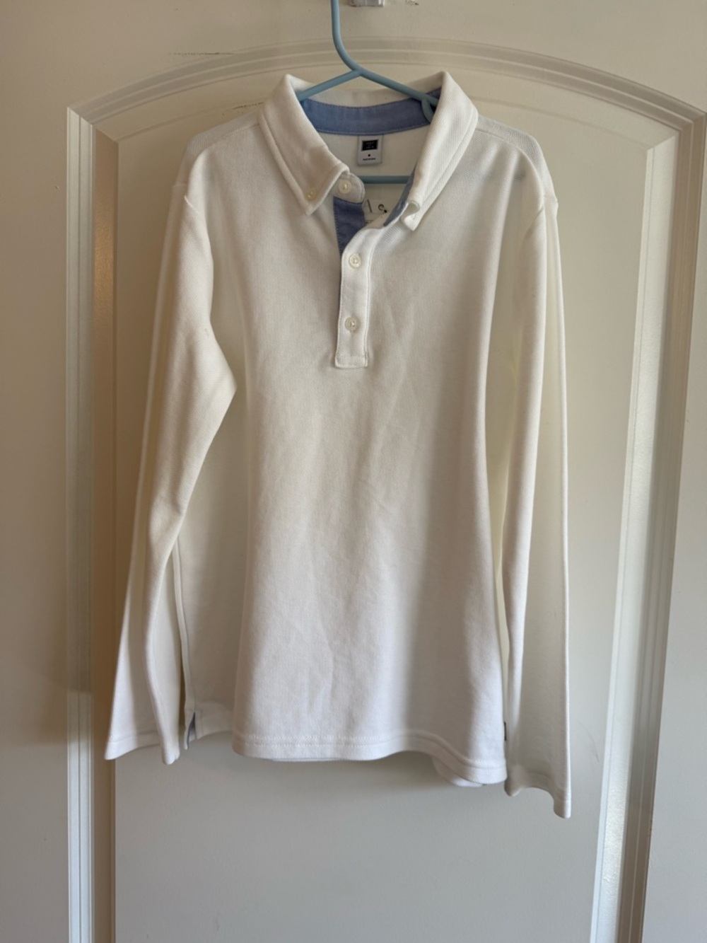 Janie and Jack White Long-Sleeve Polo with Light Blue Trim